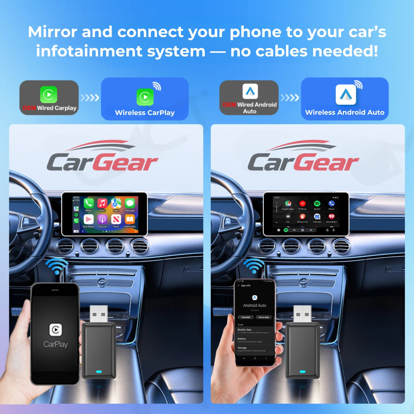 CarConnect Mini 2-in-1 Wireless CarPlay & Android Auto Adapter – Car Gear
