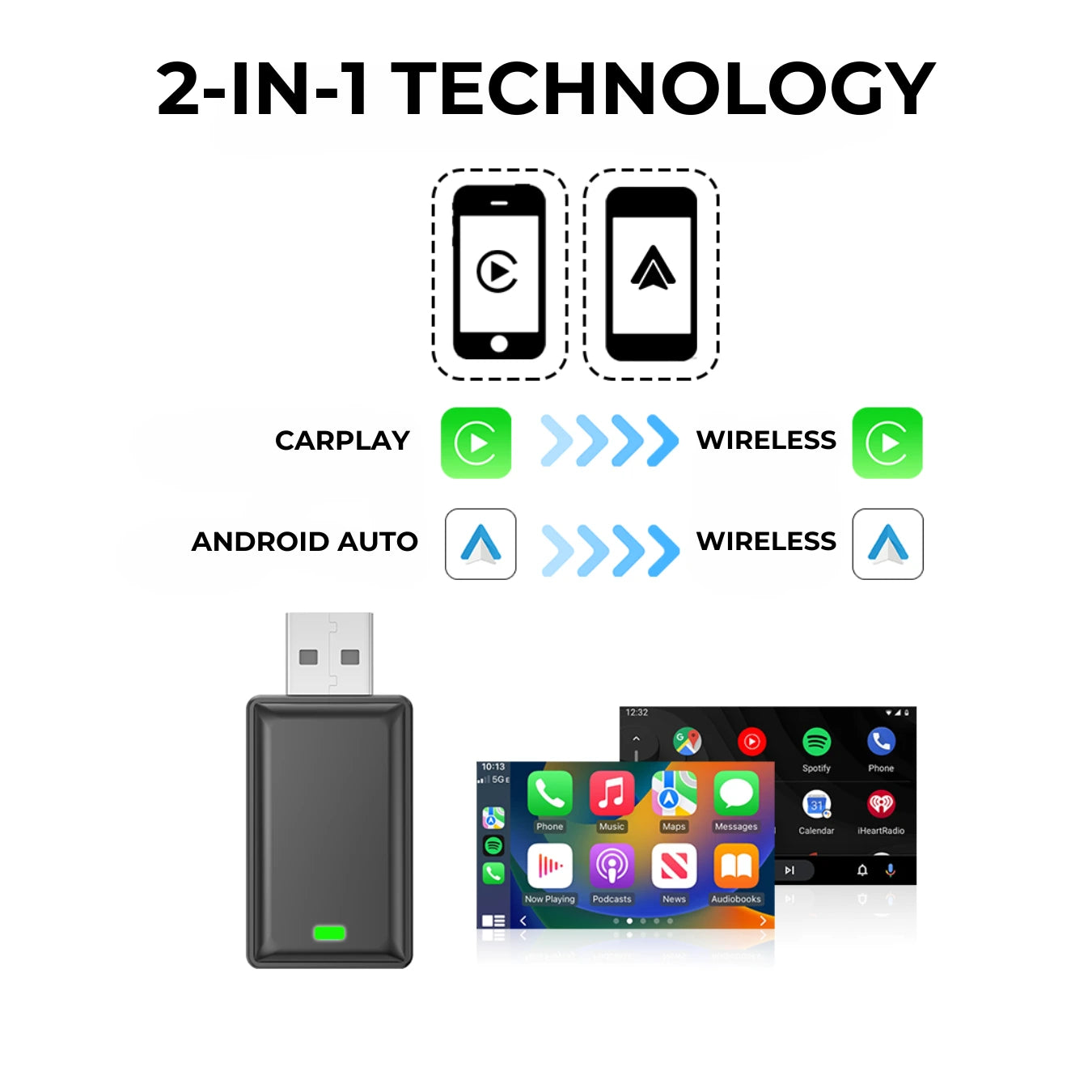 CarConnect Mini 2-in-1 Wireless CarPlay & Android Auto Adapter – Car Gear